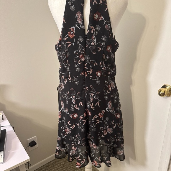 Floral Short Black Sleeveless Ruffle Dress Summer Feminine Large Party - Picture 6 of 13